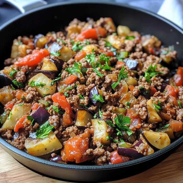 Easy Spiced Minced Beef and Eggplant Skillet Recipe