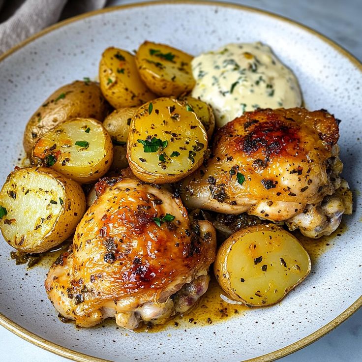 Easy One-Pan Mediterranean Chicken Thighs & Baby Potatoes