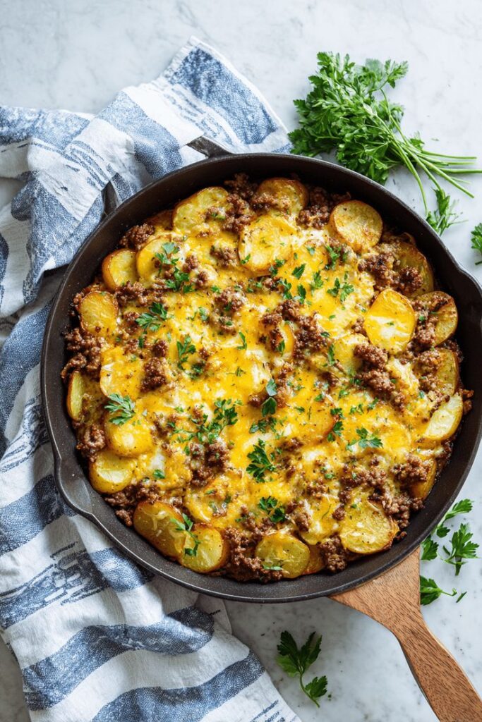 One-Pan Cheesy Meat & Potato Skillet