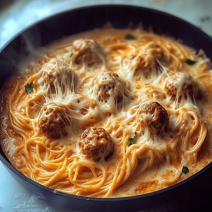 Creamy Spaghetti Pasta with Meatballs