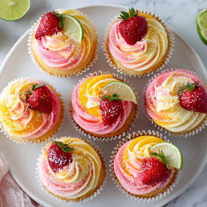 Strawberry Mango Margarita Cupcakes with Lime