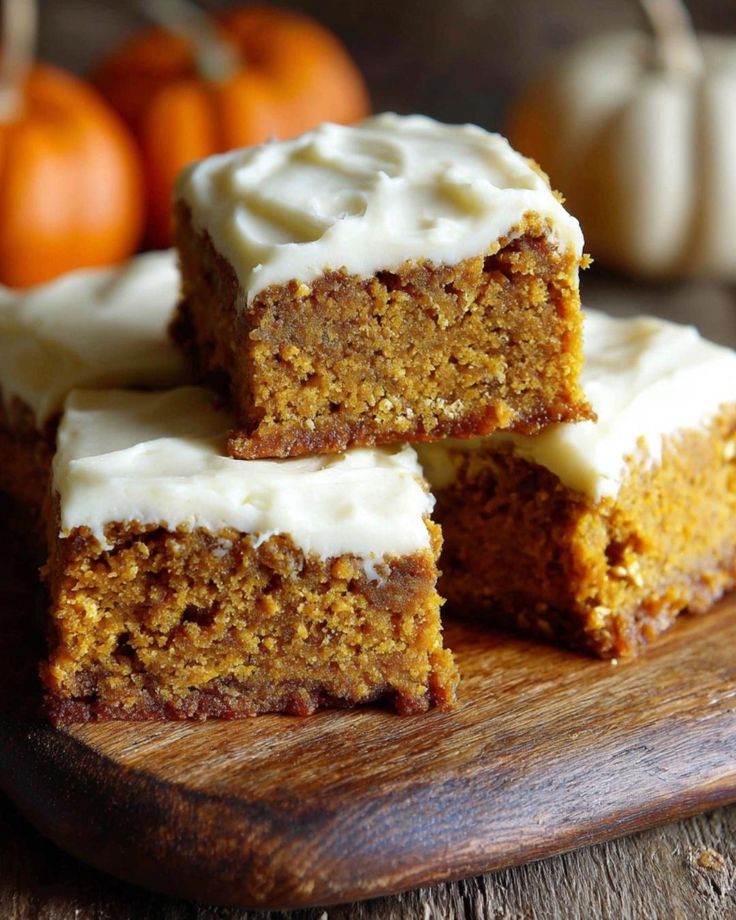 Spiced Baked Pumpkin Bars with Creamy Frosting