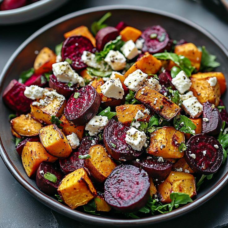 Roasted Beet and Sweet Potato Salad with Feta
