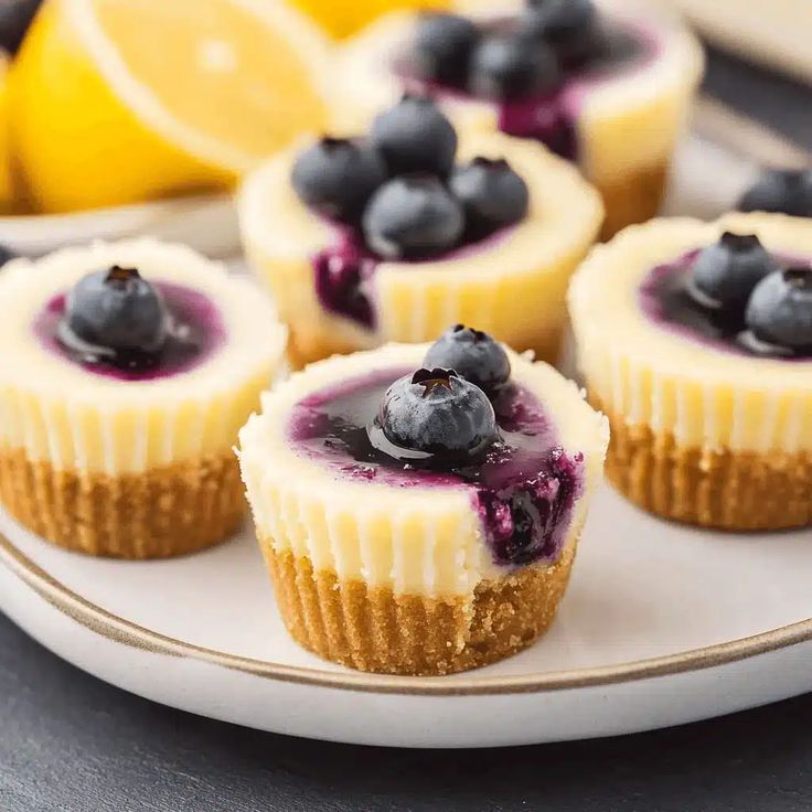 Mini Lemon Blueberry Cheesecakes
