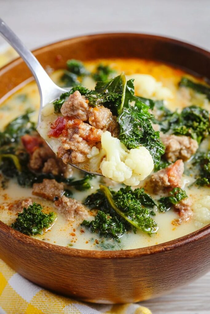 Low Carb Zuppa Toscana Soup with Cauliflower
