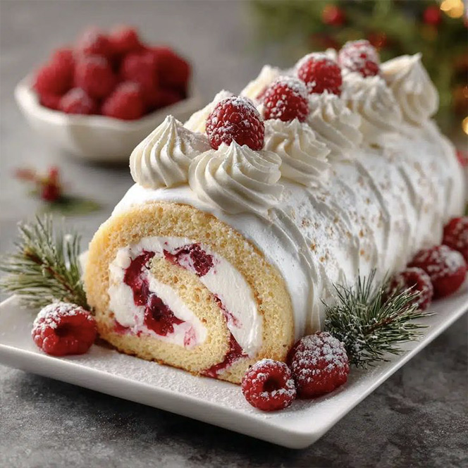 Raspberry White Chocolate Roll Cake