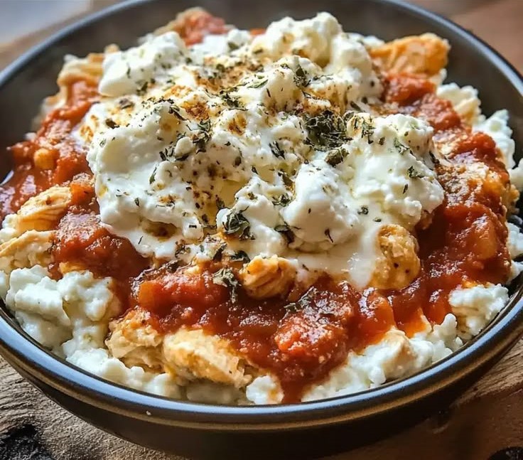 High Protein Chicken Parm Cottage Cheese Bowl