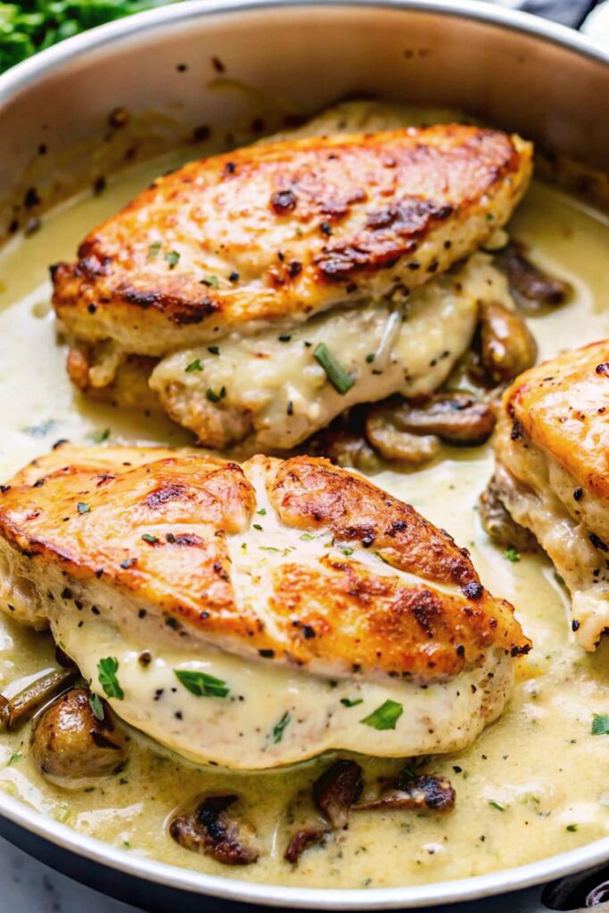 Cheesy Garlic Butter Mushroom Stuffed Chickens