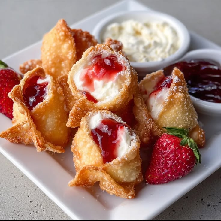 Deep Fried Strawberry Cheesecake Wonton Bites