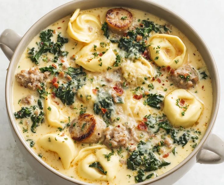 Tortellini Soup with Sausage and Arugula