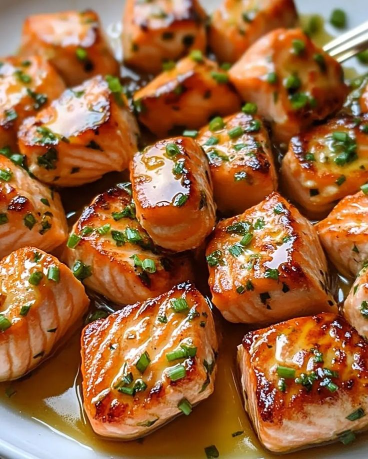 Honey Butter Garlic Glazed Salmon Bites