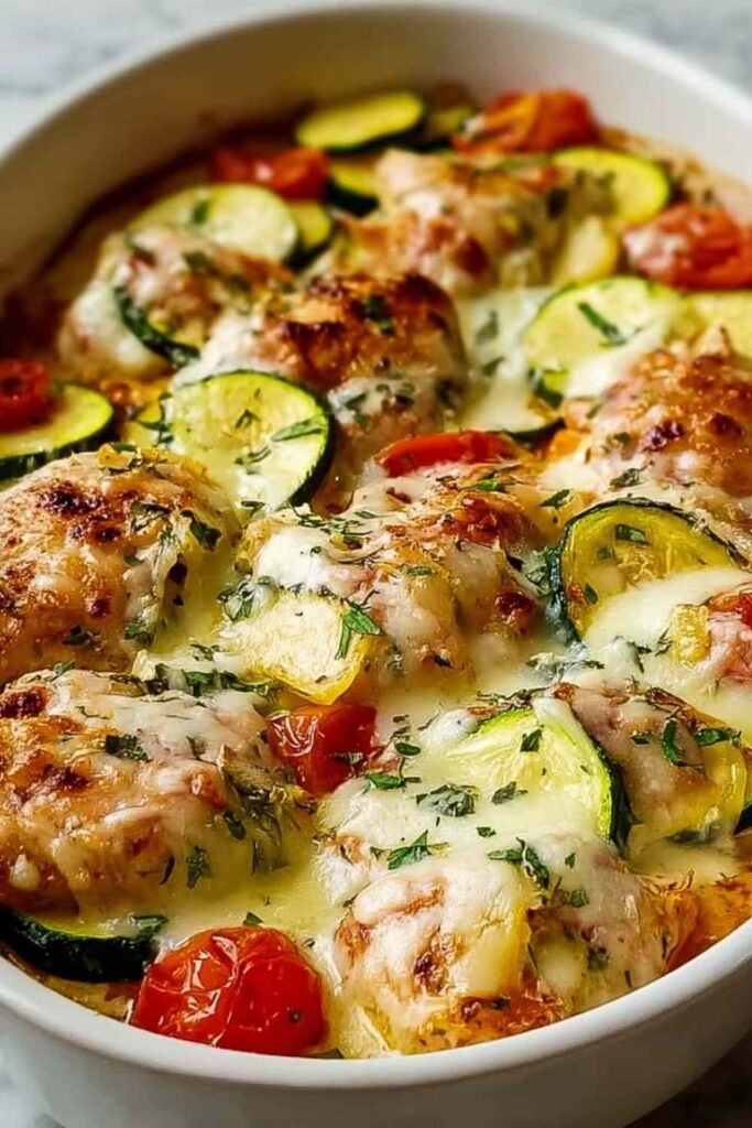 Mediterranean Chicken Zucchini Bake