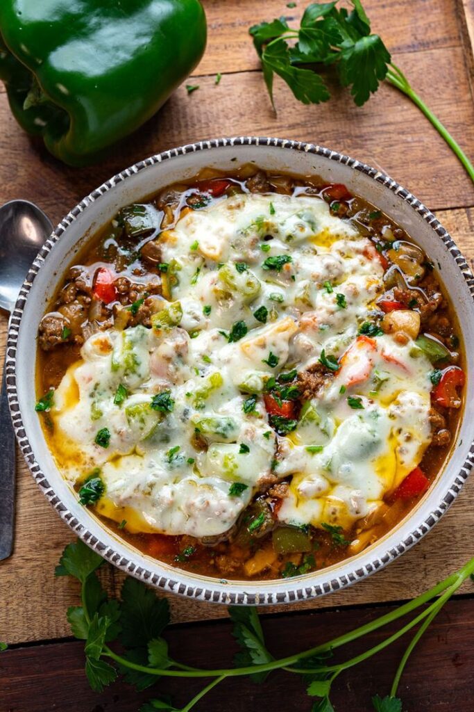 One Pot Philly Cheesesteak Soup