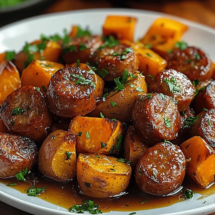 Sausage and Sweet Potatoes with Honey Garlic Sauce