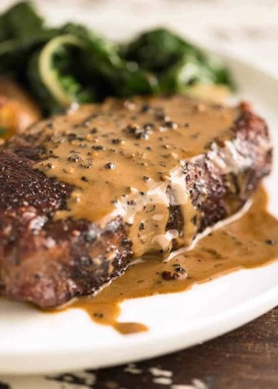 Peppercorn Steak with Creamy Brandy Sauce