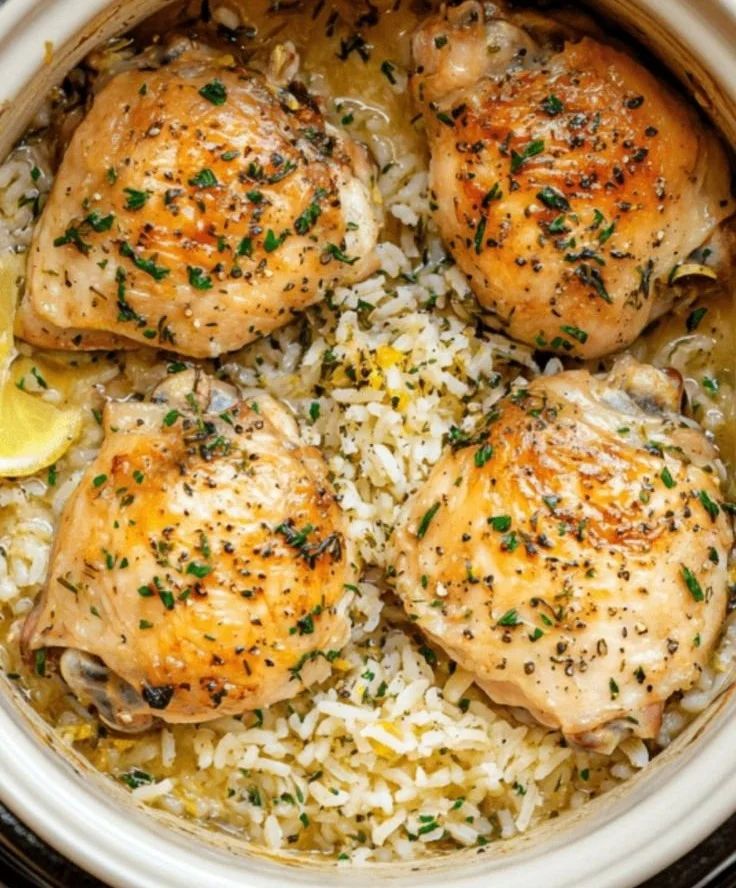 Slow Cooker Lemon Herb Chicken and Rice