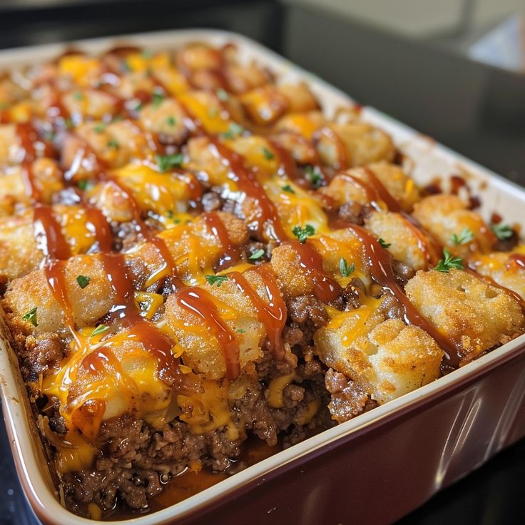 Cheesy Meatloaf and Tater Tot Bake