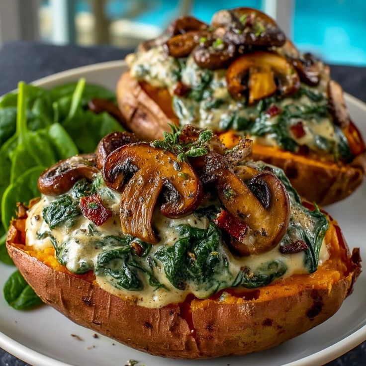 Creamy Mushroom Stuffed Sweet Potatoes