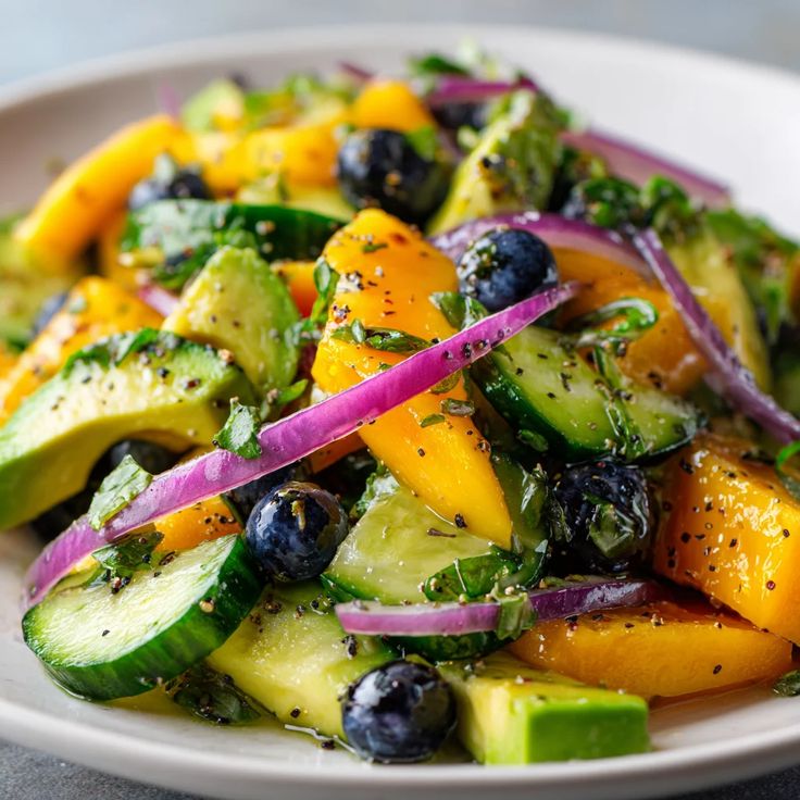 Mango Cucumber Salad with Blueberries